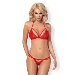 Alluring Lingerie Setje Met Fijne Dunne Bandjes - Rood