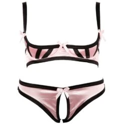 Katty Stoute Lingerie Set Met Open Cups En Kruis - Roze-Zwart