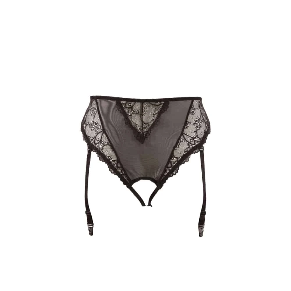 Plus Size Jarretel Slip Met Open Kruis - Zwart - Afbeelding 3